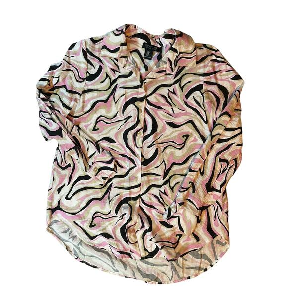 Rachel Zoe NWOT Size Medium Pink White Beige Black Blouse - Picture 1 of 2
